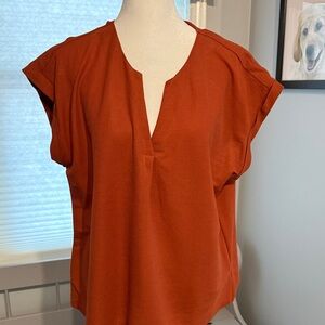 Bobeau Rust V-Neck Blouse